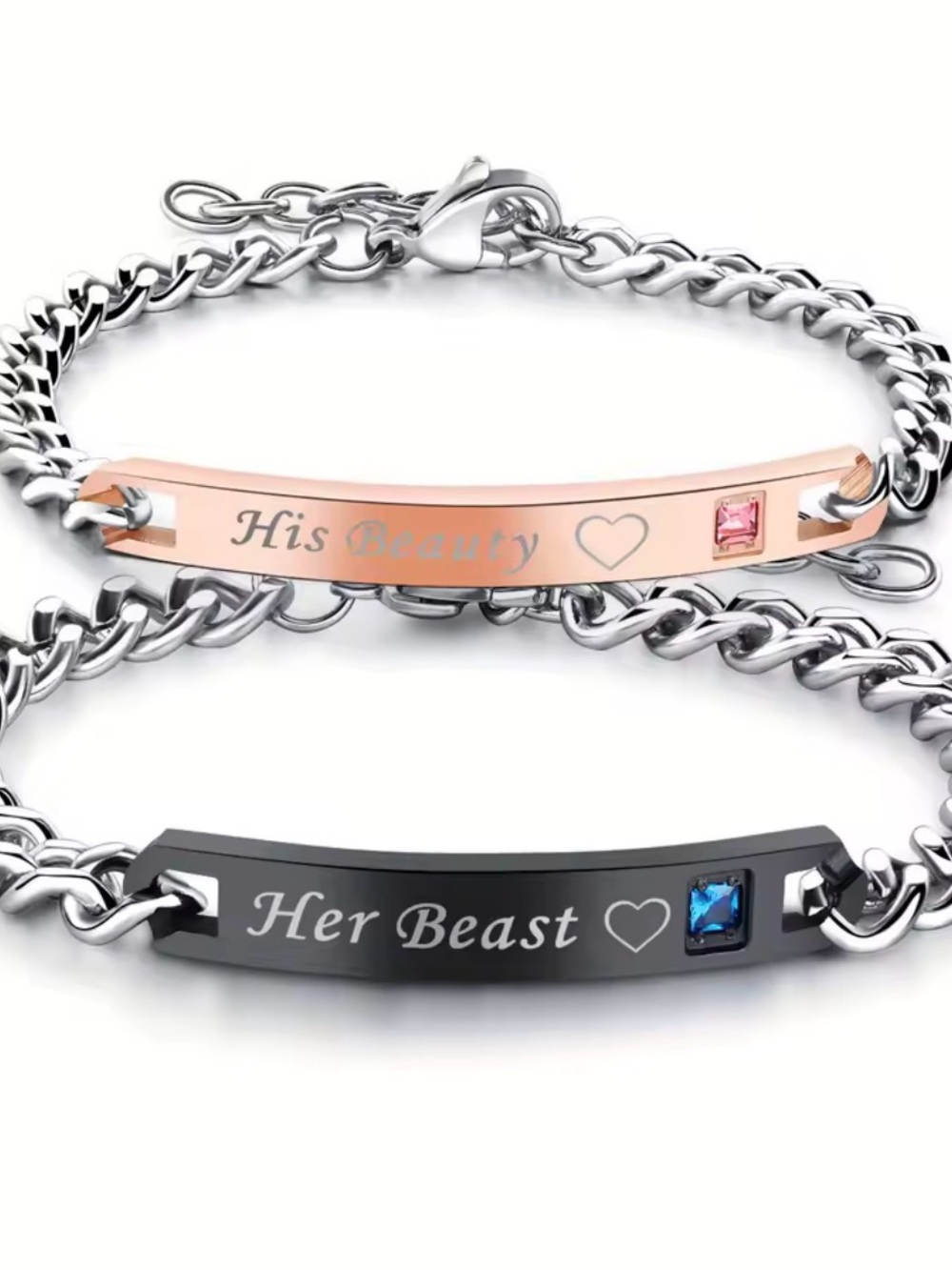 Couples ID Bracelet Set - Rose Gold "His Beauty" & Black "Her Beast"